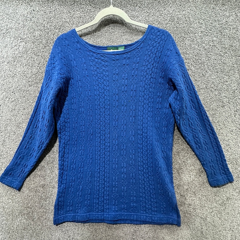 Vintage Hunt Club Pullover Sweater Women Small Petite Blue Cable Knit Cotton USA